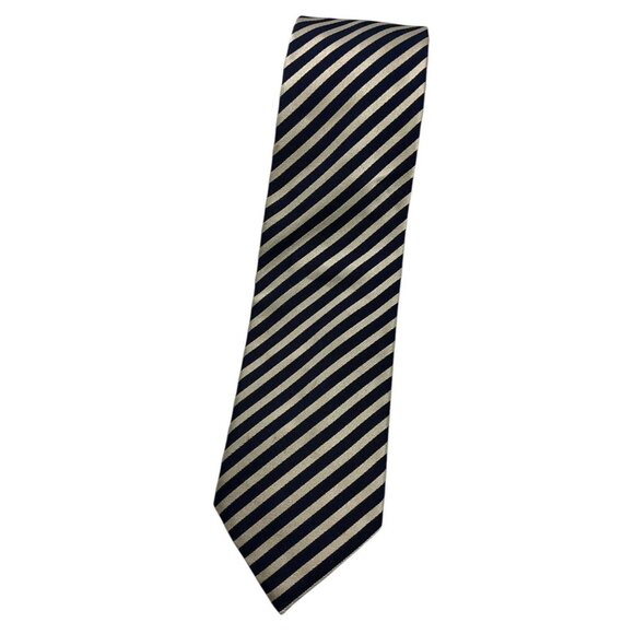 CANALI Men's 100% Silk Necktie LUXURY Tie Navy Beige Striped W:3.7" EUC